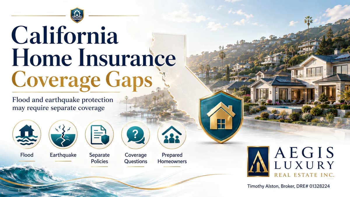 California FAIR Plan explained, the insurer of last resort, with a shielded home above a hillside under wildfire smoke and points for limited fire policy, not a standard homeowners policy, often paired with Difference in Conditions coverage, and coverage availability pressure