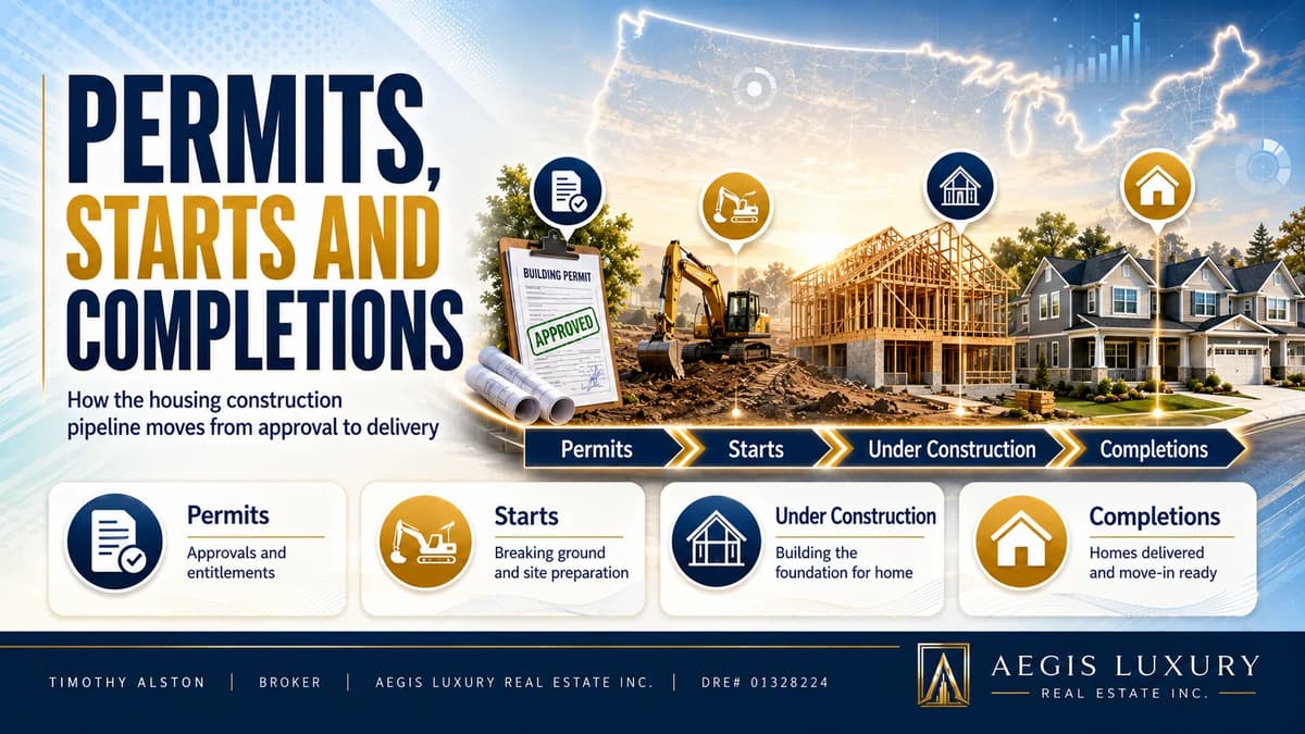 Which region issues the most permits, an outline map of the United States divided into four shaded regions with cards for the South as housing development focus, the West and Northeast as regional permit activity, and the Midwest as community growth outlook